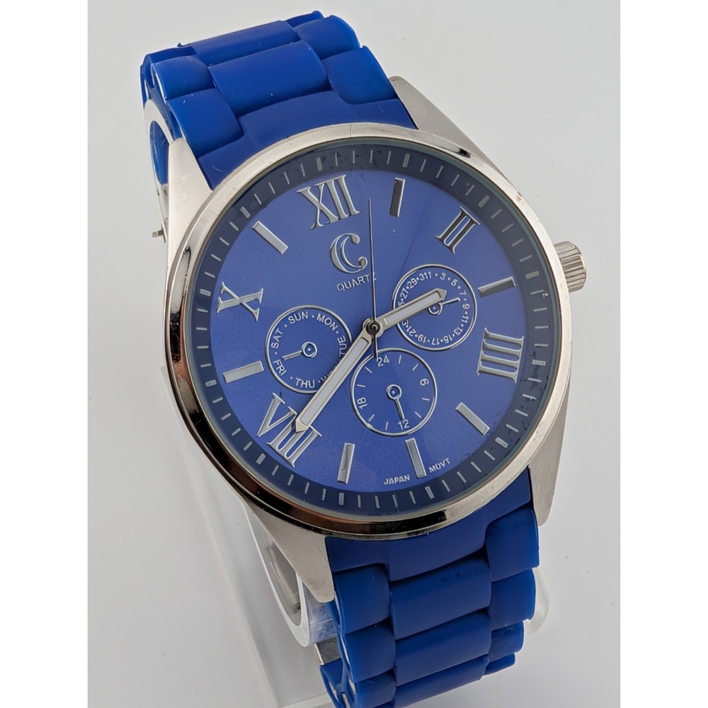 Charming Charlie Watch Women 43mm Silver Case Blue Silicone Band- New Battery